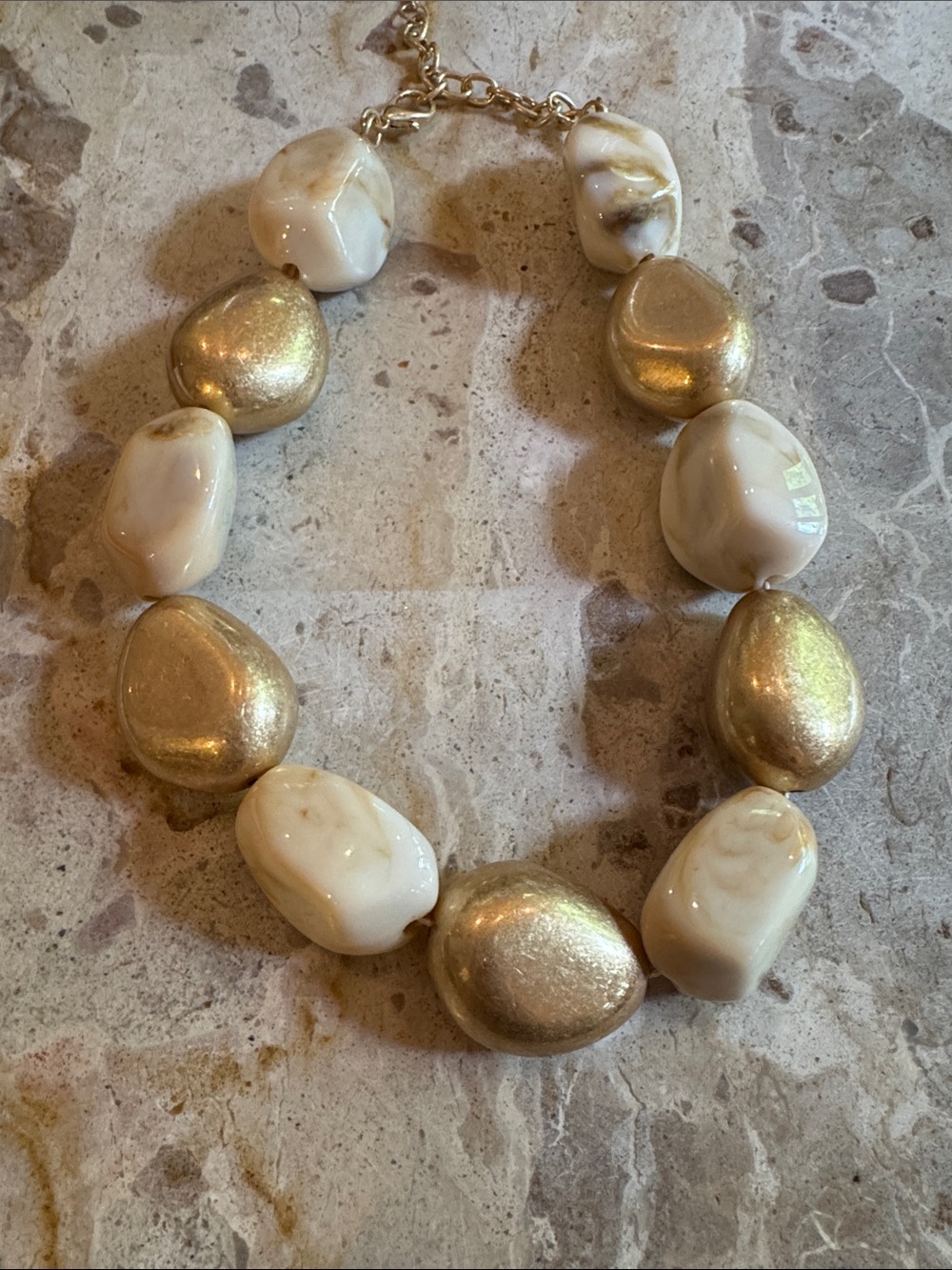 Gold and Cream Statement Beaded Necklace